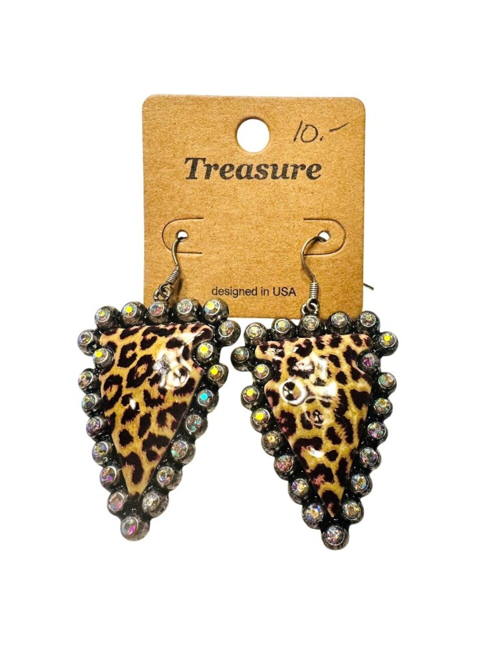 Leopard Print Rhinestone Dangle Arrow Head Earrings